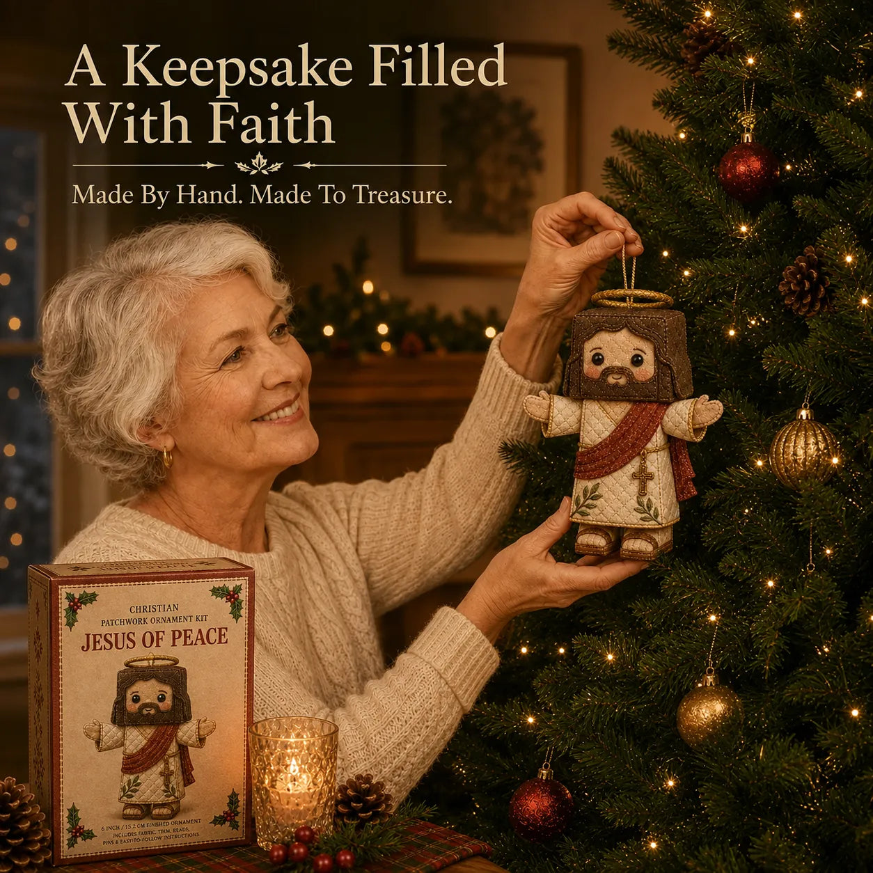 🔥Last day with huge discounts! – ✝️ Beginner-Friendly DIY Christian Block Figure Patchwork Ornament Kit Collection | Complete Kit with Pre-Cut Fabrics, Padded Ornament Form & Step-by-Step Guide Included 💕