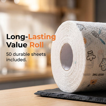 50-Piece Reusable Cleaning Cloth Roll – Washable Tear-Off Kitchen & Home Rags