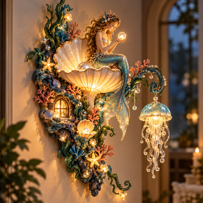 🧜‍♀️🐚Mermaid Pearl Glow Wall Light – Ocean-Inspired Coastal Decor
