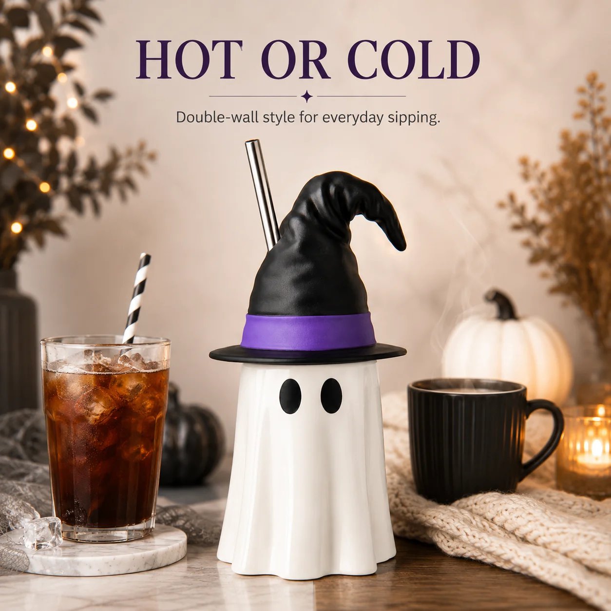 👻Halloween Ghost Witch Hat Tumbler Straw Cup