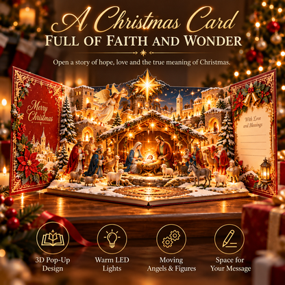 🎄✨ Christmas Miracle™ – 3D Light-Up Musical Nativity Pop-Up Card with Moving Angels
