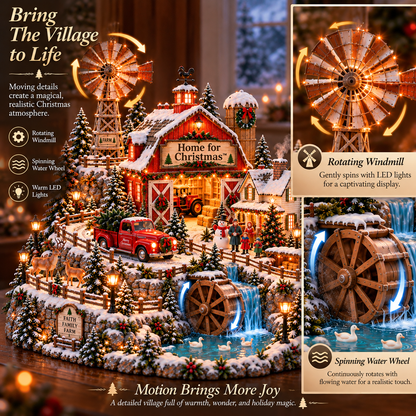 🎄Christmas at the Old Farm™ – Lighted Christmas Farm Village with Rotating Windmill & Waterwheel