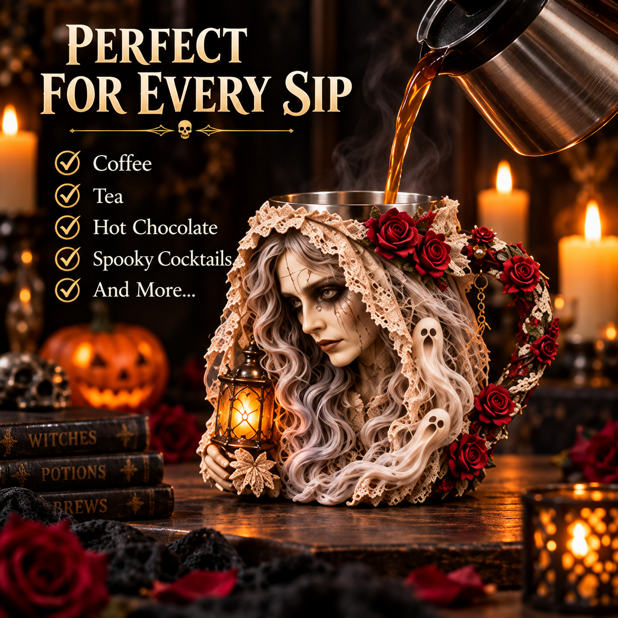 Ghost Bride mug Halloween drink scene