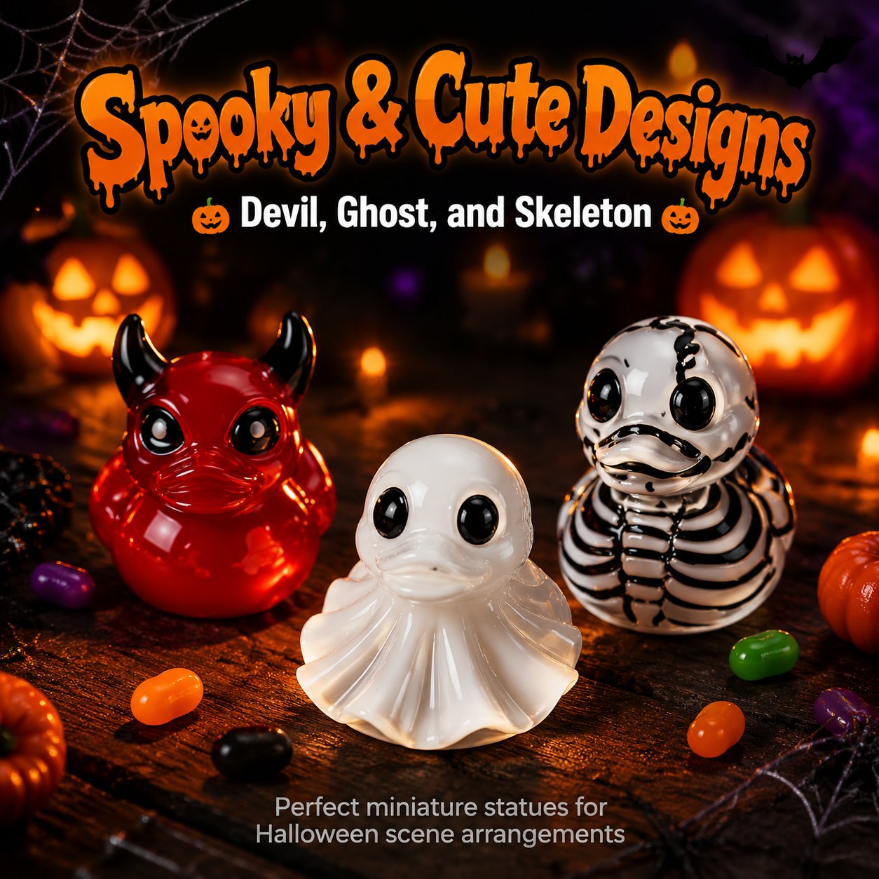 👻🎃Glow-In-The-Dark Mini Halloween Duck Set - Luminous Resin Figurines & Spooky Statues for Desk & Micro-Landscapes