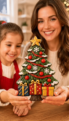 🎉🎄 DIY Christmas Tree Mold & Paint Craft Kit | Reusable 3D Mold with 8 Acrylic Paints, 2 Brushes & Festive Detail Guide 🎨✨