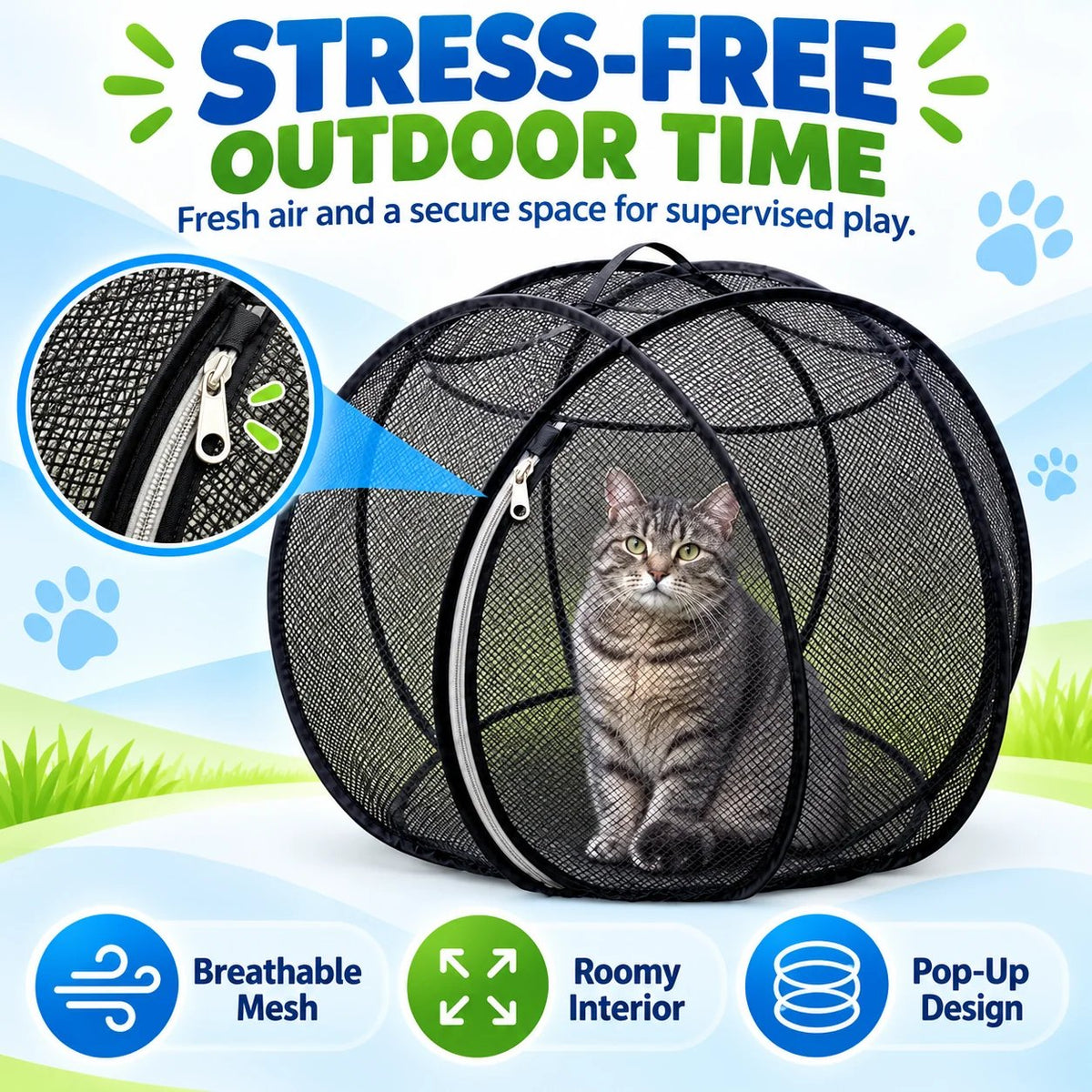 🐱 Pop Up Cat Playpen | 32-Inch Breathable Mesh Enclosure for Indoor & Outdoor Use 🌿