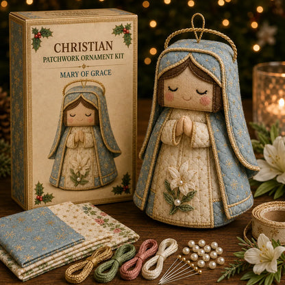 🔥Last day with huge discounts! – ✝️ Beginner-Friendly DIY Christian Block Figure Patchwork Ornament Kit Collection | Complete Kit with Pre-Cut Fabrics, Padded Ornament Form & Step-by-Step Guide Included 💕