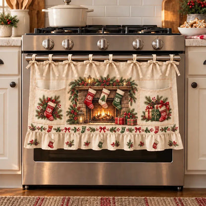 🎄 Christmas Kitchen Tie-On Skirt | Festive Holiday Designs with Pockets & Ruffled Trim
