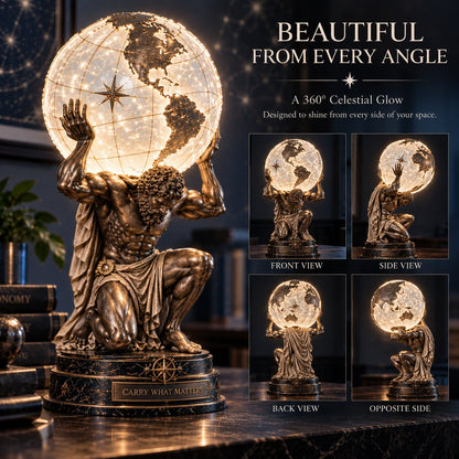 🌍 Atlas Worldbearer™ Illuminated Globe Sculpture – Carry the World. Light What Matters.