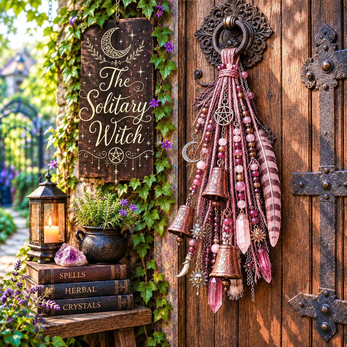 🌙 Celestial Door Charm – Vintage Bells, Moon Charms & Crystal-Style Hanging Decor