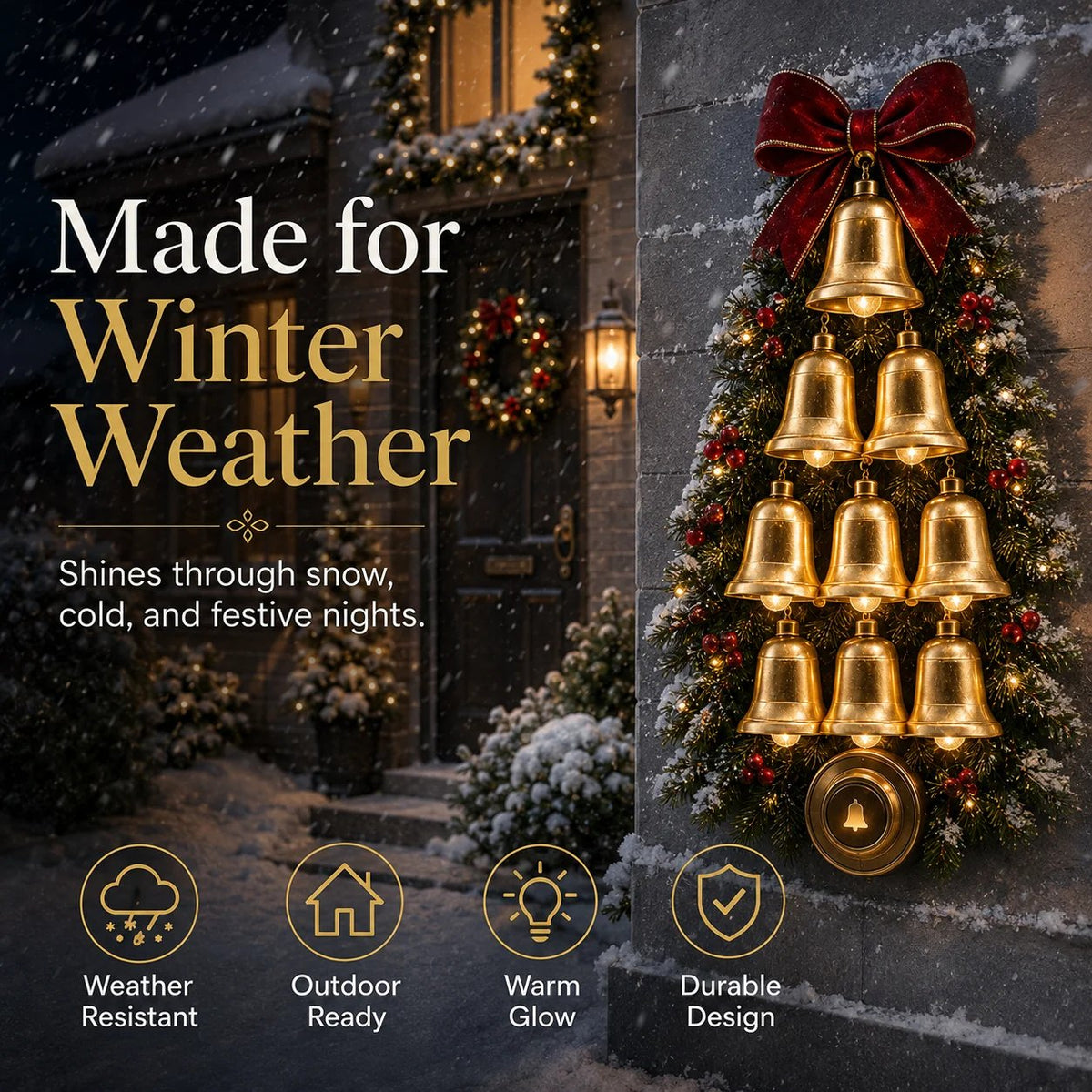 🔔 Christmas Bell Cascade Doorbell™ – Light-Up Holiday Chime Door Decor 🎄