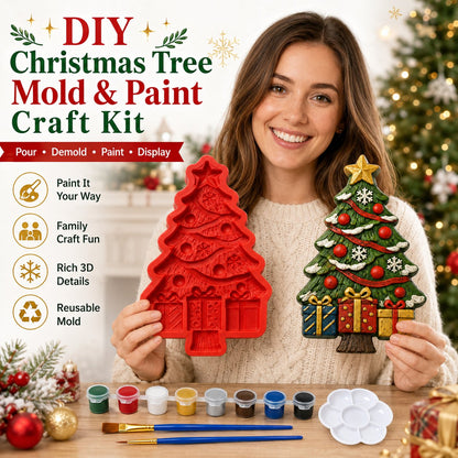 🎉🎄 DIY Christmas Tree Mold & Paint Craft Kit | Reusable 3D Mold with 8 Acrylic Paints, 2 Brushes & Festive Detail Guide 🎨✨
