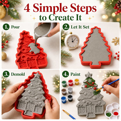 🎉🎄 DIY Christmas Tree Mold & Paint Craft Kit | Reusable 3D Mold with 8 Acrylic Paints, 2 Brushes & Festive Detail Guide 🎨✨