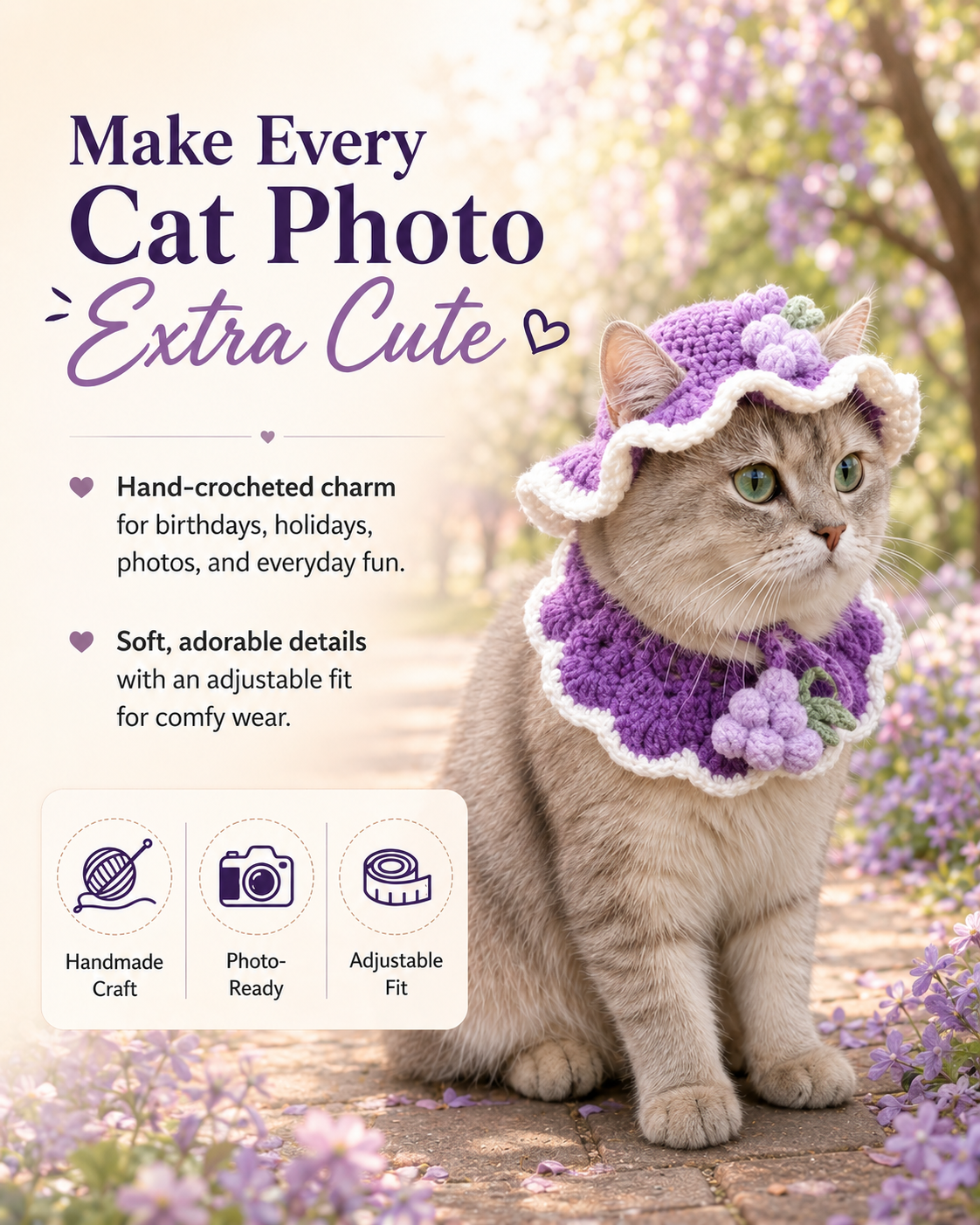 Handmade Crochet Pet Hat – Cute Character Bonnet for Cats