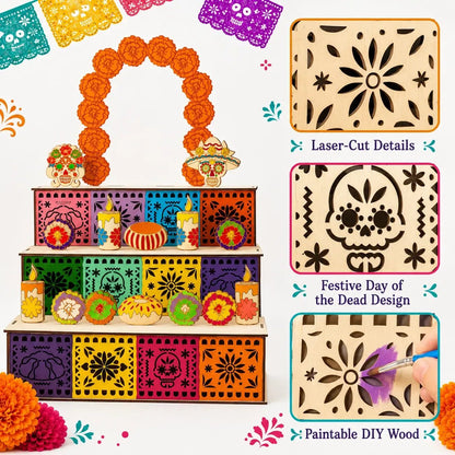 🔥Last day with huge discounts!-✨🌈Mexican Day of the Dead Wooden Altar Display Set 🎃