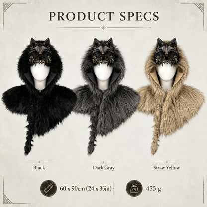 🐺 Viking Wolf Skull Faux Fur Hooded Cape – Halloween Cosplay Costume