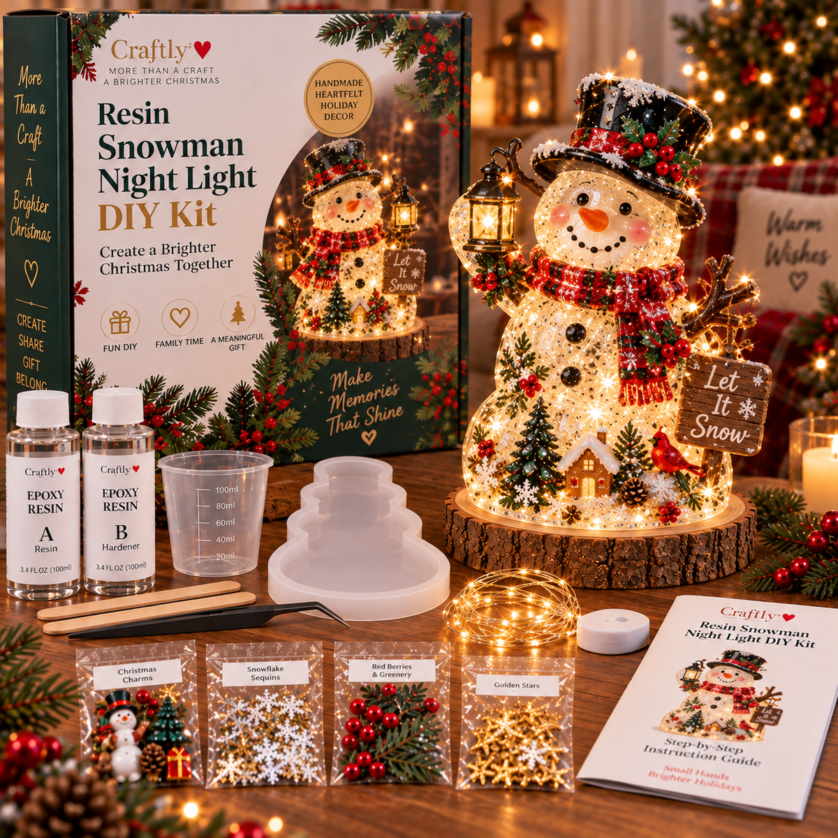 🎄 Christmas Hot Sale - 50% OFF✨Beginner-Friendly Resin Christmas Tree Night Light DIY Kit | Complete Kit with Mold, Resin, Fairy Lights & Festive Decorations ✨
