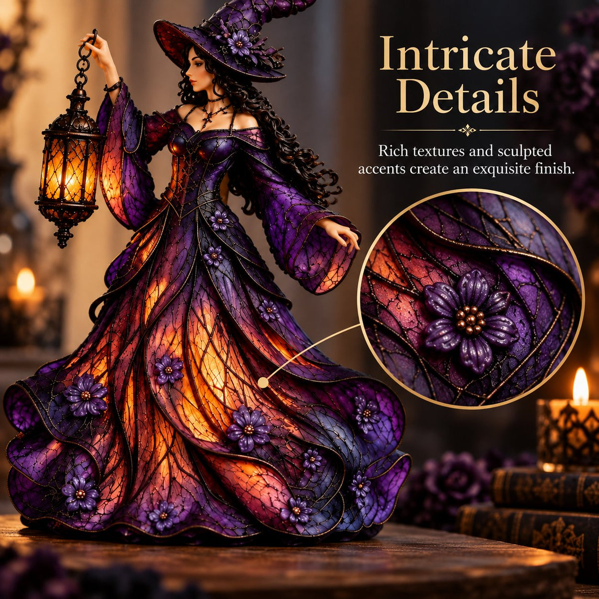 🧙‍♀️ Enchanted Gothic Witch Lantern™ – Lighted Halloween Figurine for Mantel & Home Decor