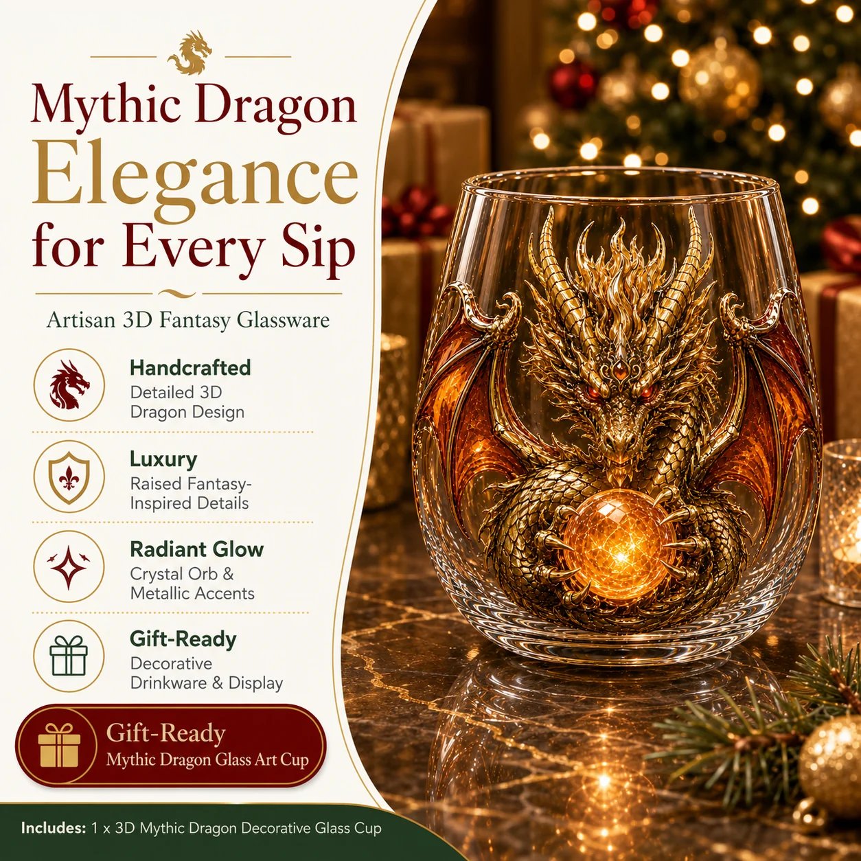 🐉✨ 3D Mythic Dragon Glass Art Cup | Luxury Raised Fantasy Glassware for Whiskey, Home Bar Décor & Legendary Gifts 🎁