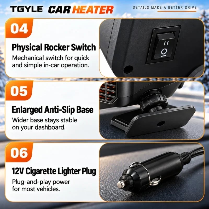 🔥Portable Car Heater Defroster with 360-Degree Rotating Base
