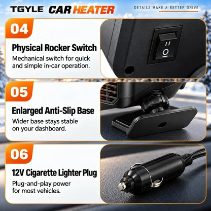 🔥Portable Car Heater Defroster with 360-Degree Rotating Base