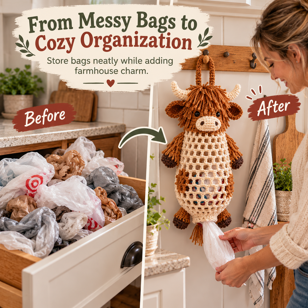 🔥Crochet Animal Bag Holder DIY Kit – Cute & Functional Hanging Storage Craft Kit🎁