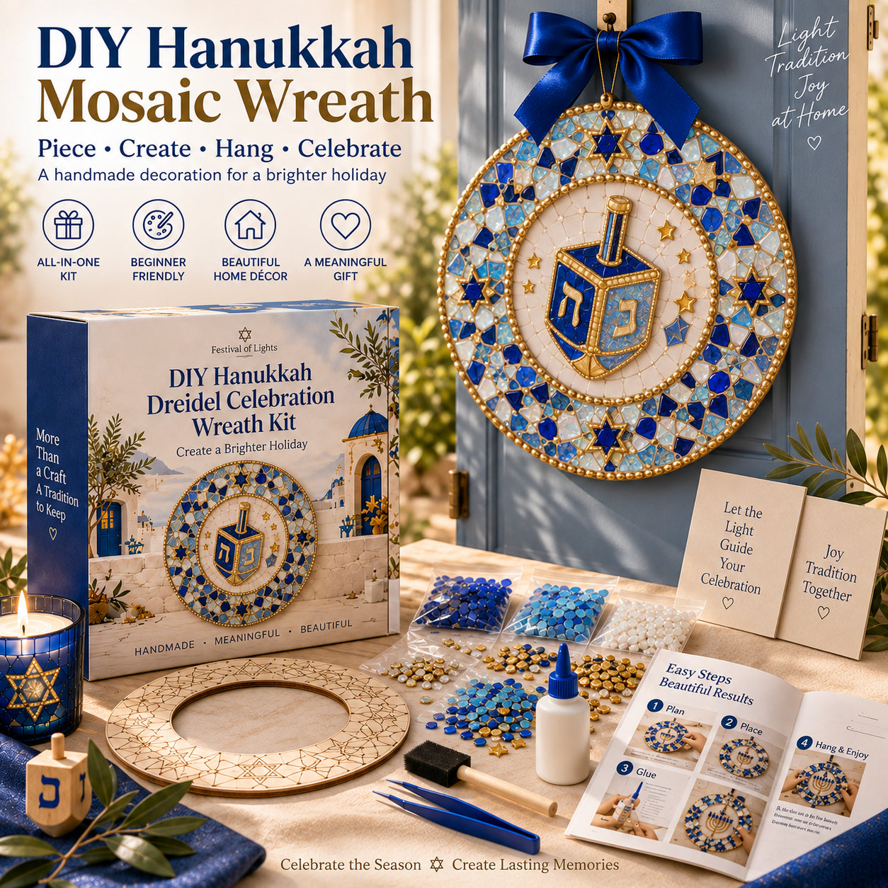 🔥Hot Sale - 50% OFF🔥🕎 DIY Hanukkah Mosaic Wreath Kit – 6 Festive Designs for Holiday Home Décor