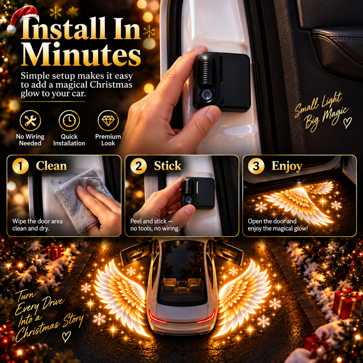 🎄 BUY 1 GET 1 FREE 🎁 Guardian Wings™ – Christmas Angel Wing Car Door Projector Lights (2-Pack) ✨