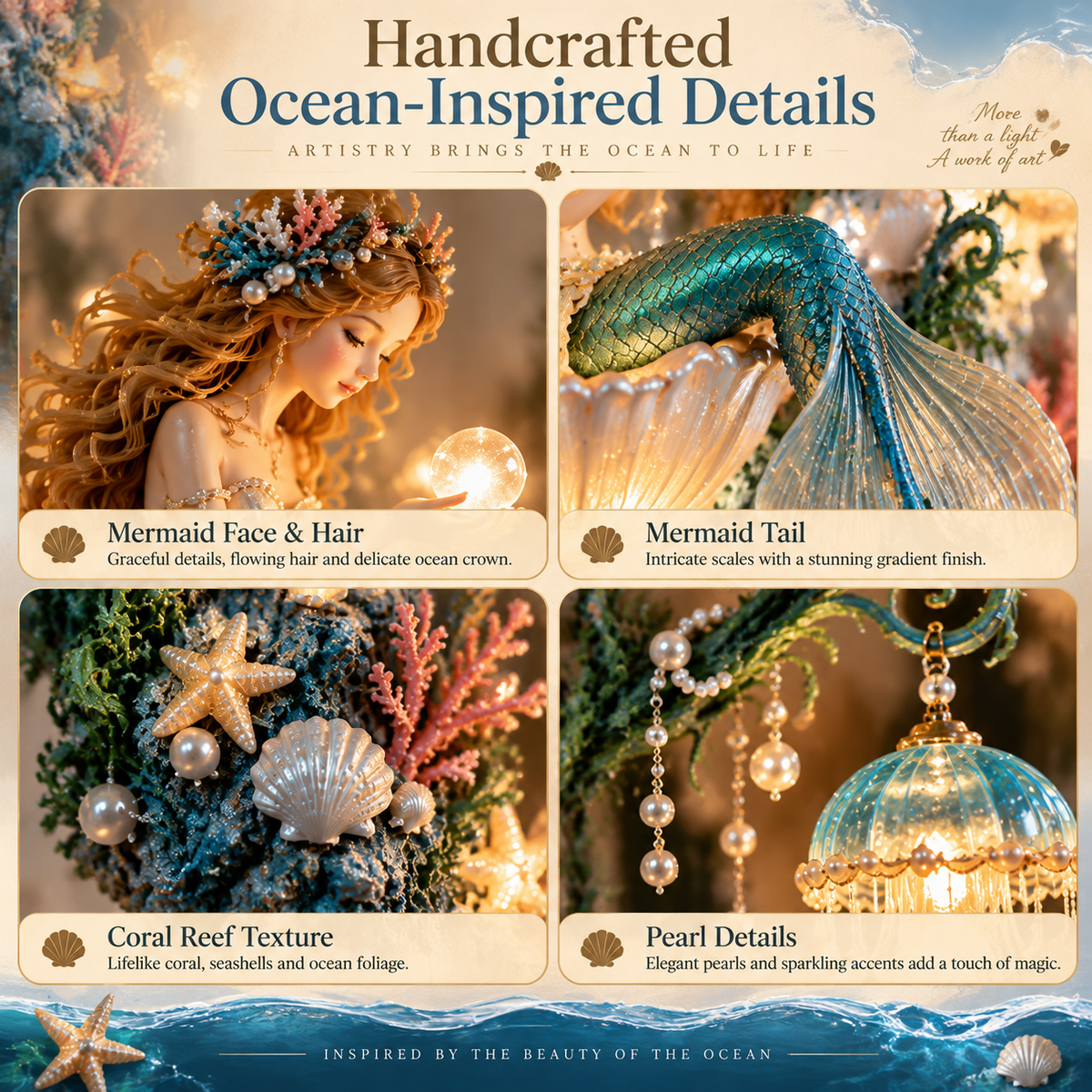 🧜‍♀️🐚Mermaid Pearl Glow Wall Light – Ocean-Inspired Coastal Decor