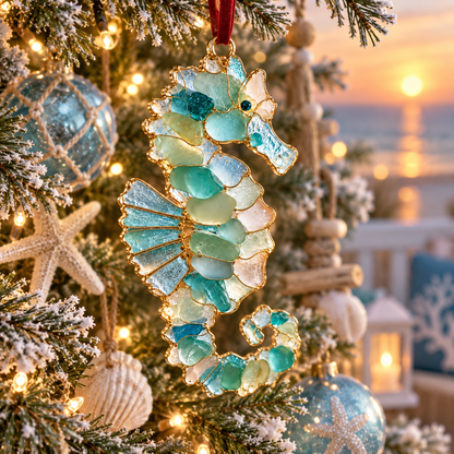 🎄 Christmas Sale – 50% OFF 🌊 Ocean Christmas Sea Glass Ornament Collection – 6 Coastal Holiday Keepsakes