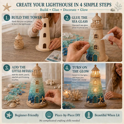 💥 LAST DAY 49% OFF - 💙 DIY Sea Glass Lighthouse Kit – Light-Up Coastal Craft & Handmade Home Decor