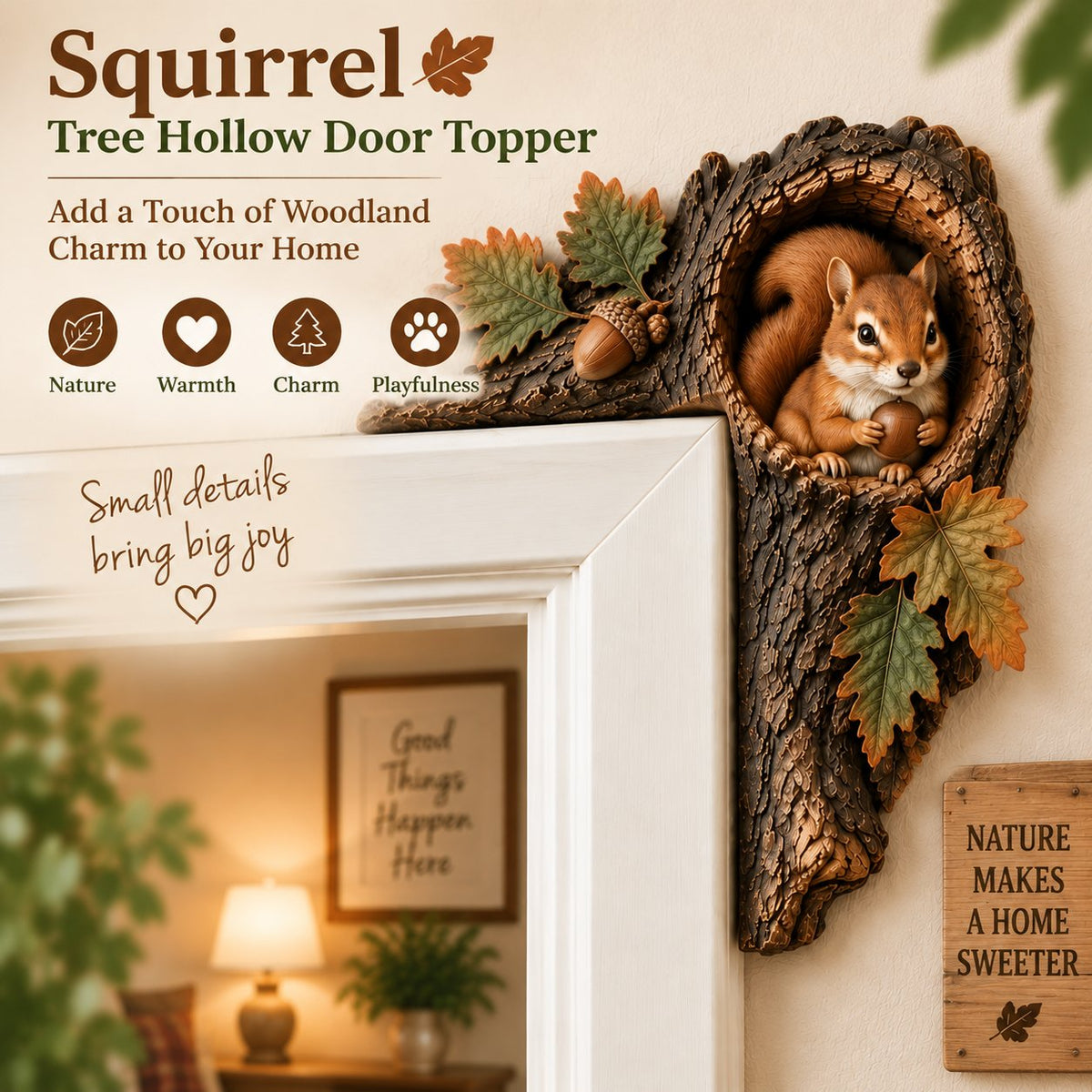 🐿️ 3D Chipmunk Tree Hollow Door Topper | Woodland Animal Doorway Decor For Cozy Nature Homes