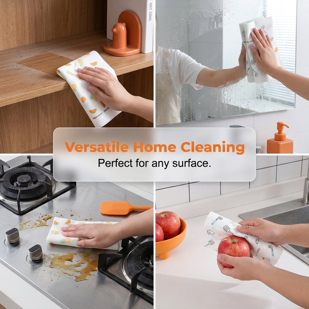 50-Piece Reusable Cleaning Cloth Roll – Washable Tear-Off Kitchen & Home Rags