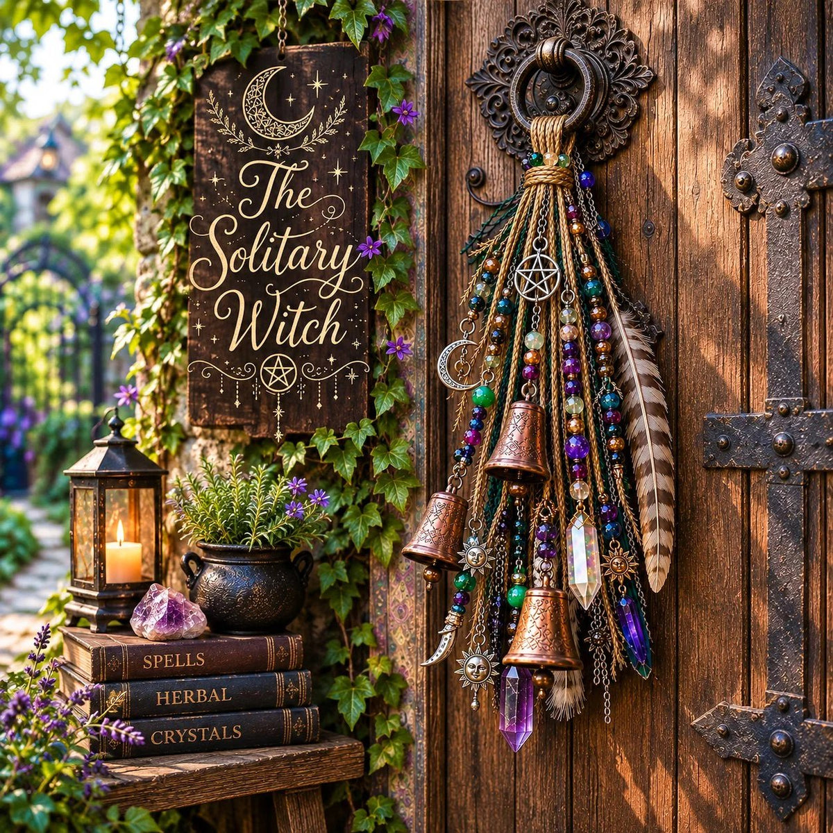 🌙 Celestial Door Charm – Vintage Bells, Moon Charms & Crystal-Style Hanging Decor