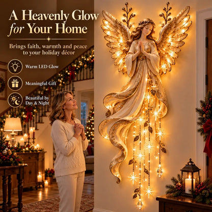 👼🌙Guardian Angel Starfall Cascade™ – Lighted Faith & Blessing Christmas Wall Decor✨