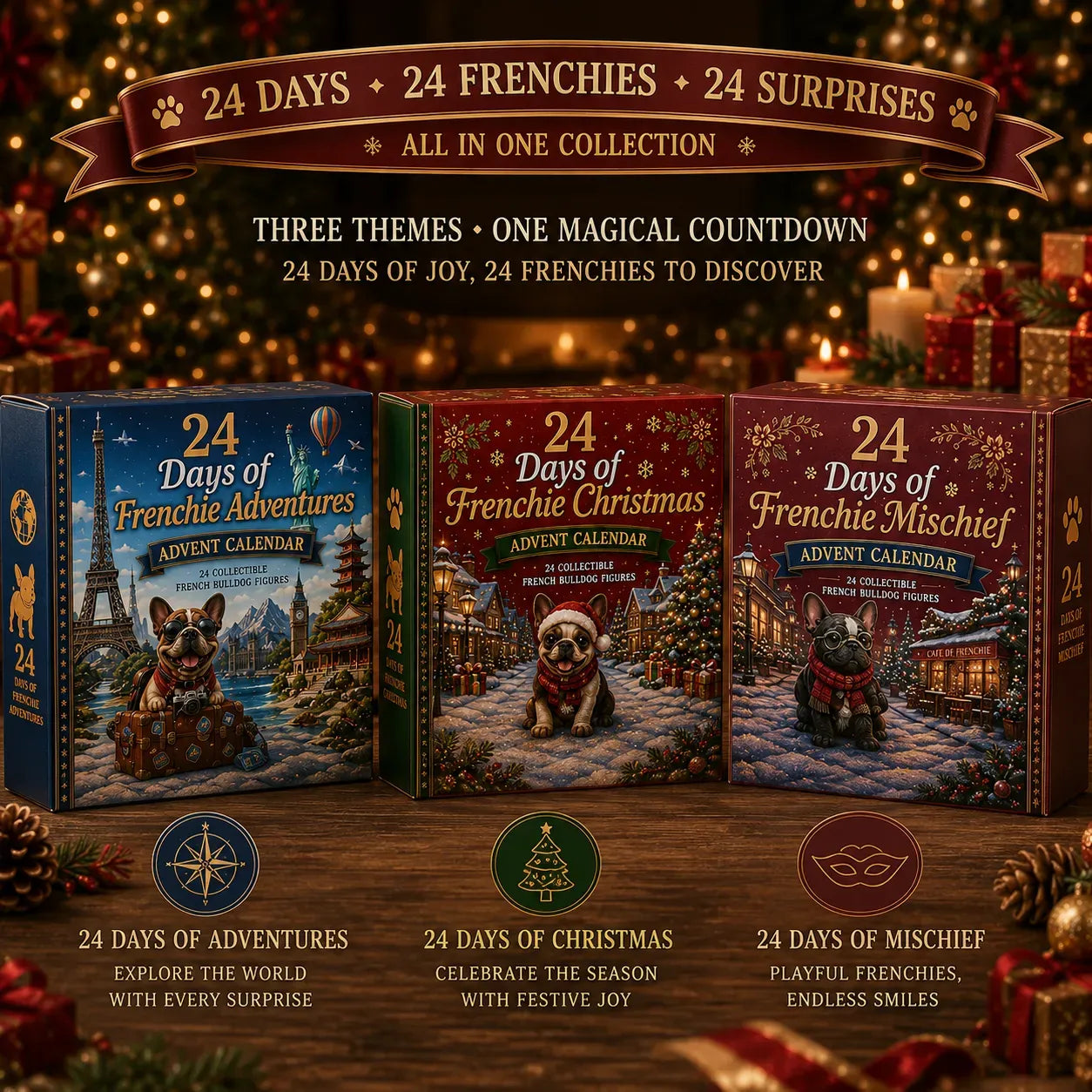 🔥Last day with huge discounts! 🐶 24-Day French Bulldog Christmas Advent Calendar🎄✨