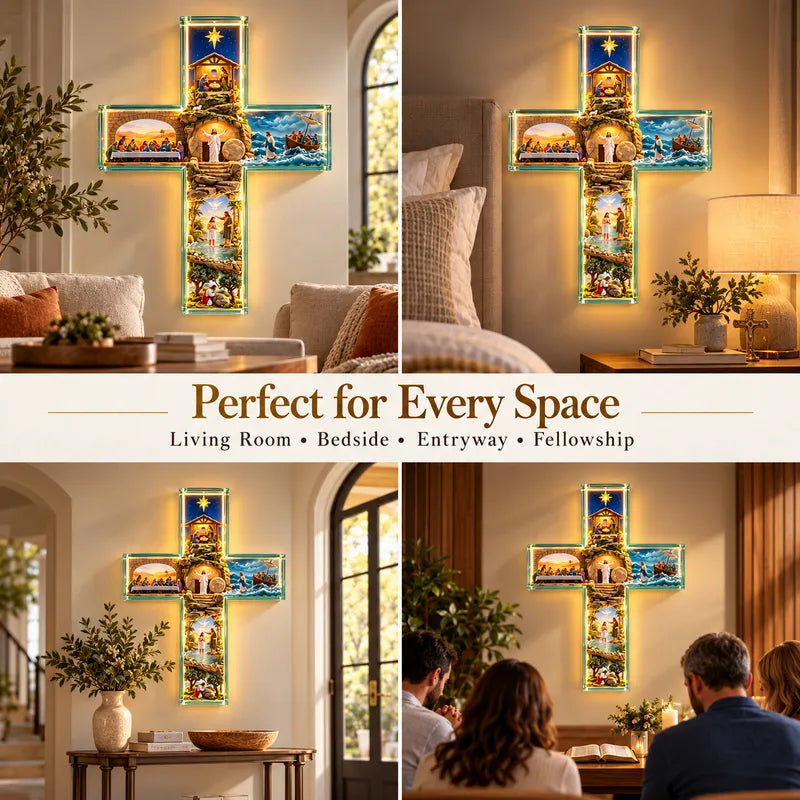 ✨Hot Sale – 49% OFF✝️ His Story Cross – 3D Biblical Wall Cross with 6 Sacred Scenes | Lighted & Classic Options