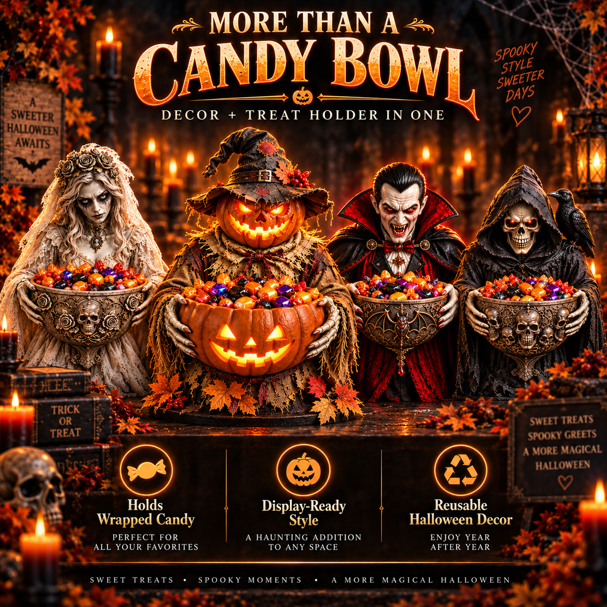 🎃Glowing Halloween Guardian Candy Bowl Collection™ – 5 Spooky Characters for Treats & Decor