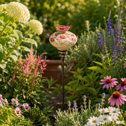 🔥Last Day 49% OFF🌺 Vintage Ceramic Hummingbird Feeder Garden Stake — Handcrafted Floral Bird Feeder Decoration