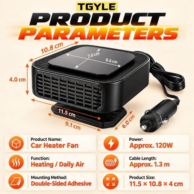 🔥Portable Car Heater Defroster with 360-Degree Rotating Base