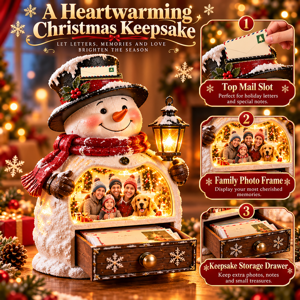 Snowman Christmas photo and letter keepsake design