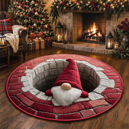 🎄3D Christmas Gnome Optical Illusion Round Rug | Fun Festive Home Decor Must‑Have⭐🏠🎁