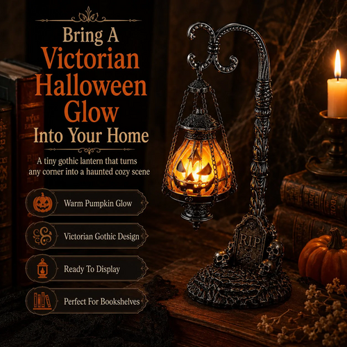 🔥 Last Day 50% OFF 🎃 Gothic Pumpkin Lantern Stand | Warm Orange LED Glow & Haunted Victorian Decor🕯️