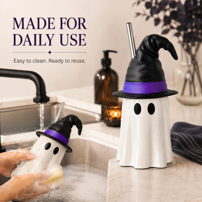 👻Halloween Ghost Witch Hat Tumbler Straw Cup