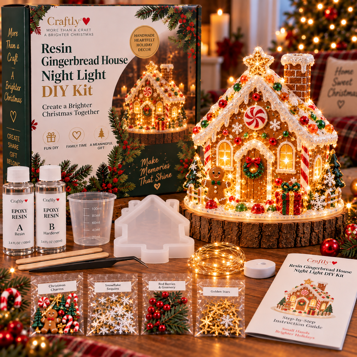 🎄 Christmas Hot Sale - 50% OFF✨Beginner-Friendly Resin Christmas Tree Night Light DIY Kit | Complete Kit with Mold, Resin, Fairy Lights & Festive Decorations ✨