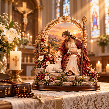 ✝️ Light of Grace™ – 3D Lighted Jesus & Virgin Mary Shepherd Blessing Sculptures