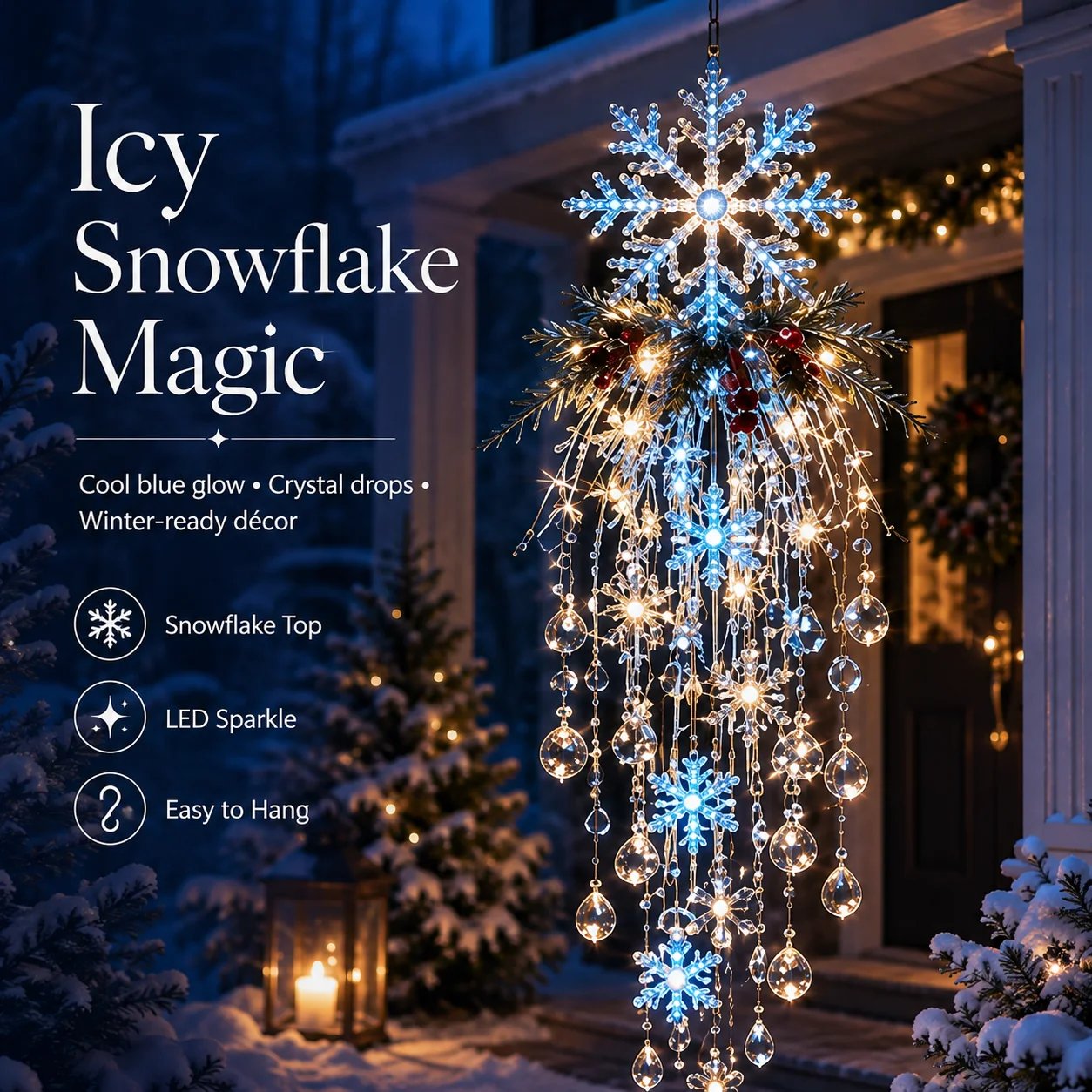 Crystal Cascade Christmas Light™ – Hanging Snowflake & Crystal LED Porch Décor ✨❄️