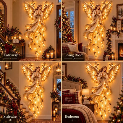 👼🌙Guardian Angel Starfall Cascade™ – Lighted Faith & Blessing Christmas Wall Decor✨