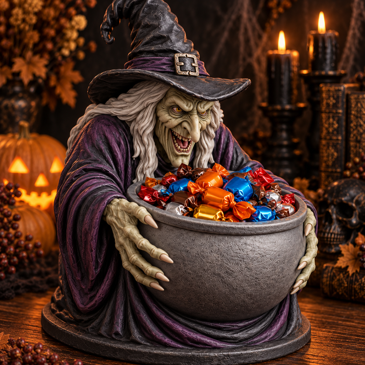 Halloween Witch Candy Bowl filled with candy