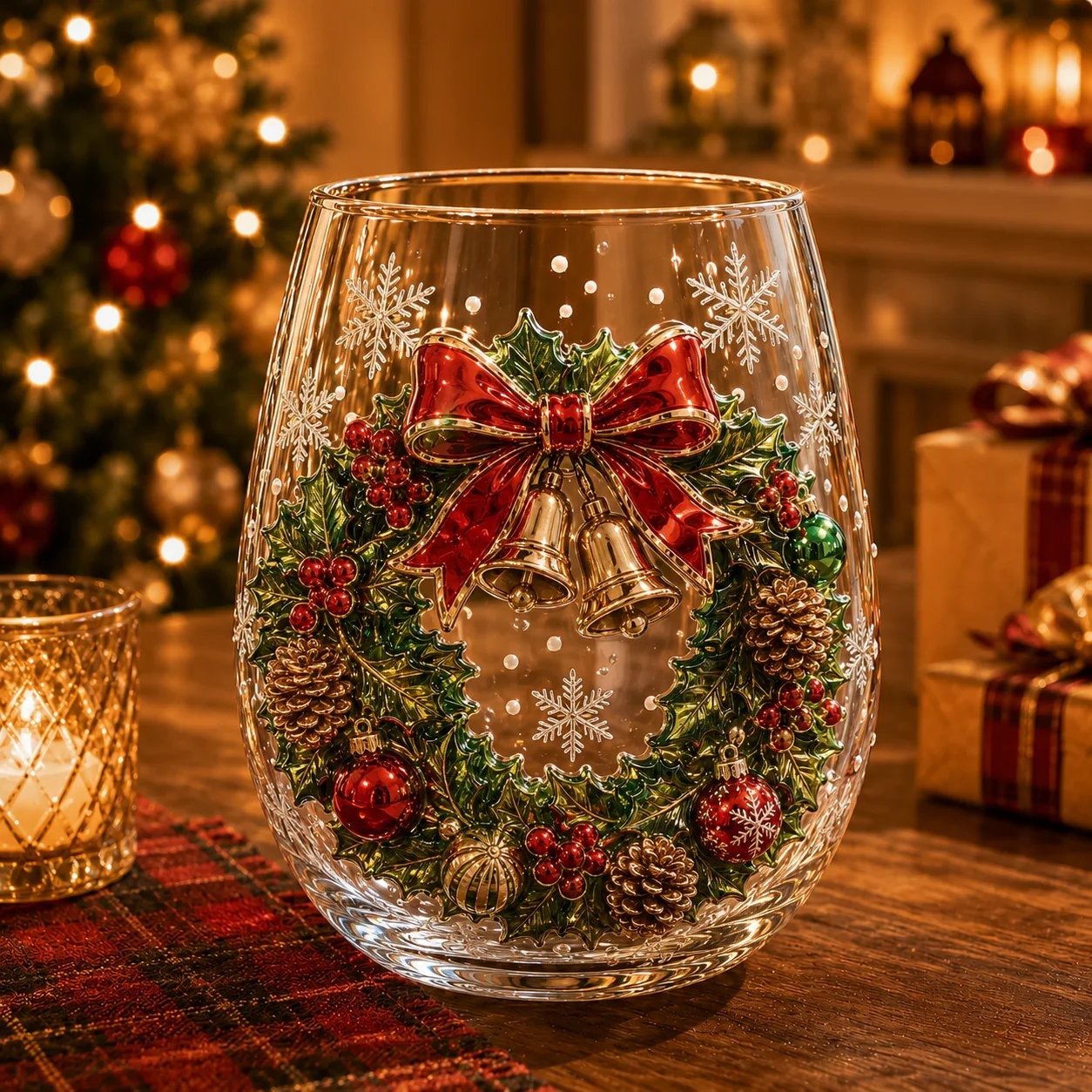 ✨🎅 LAST DAY 49% OFF –🎄 ✨ Magical Christmas 3D Glass Cup | Raised Festive Artwork, Sparkling Details & Holiday Gift Drinkware 🎅💎